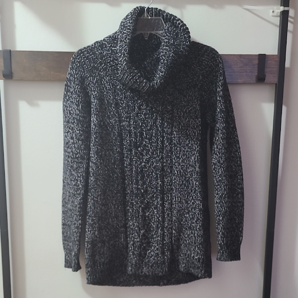 Roots Black and White Cowl Neck Sweater with Chunky Knit